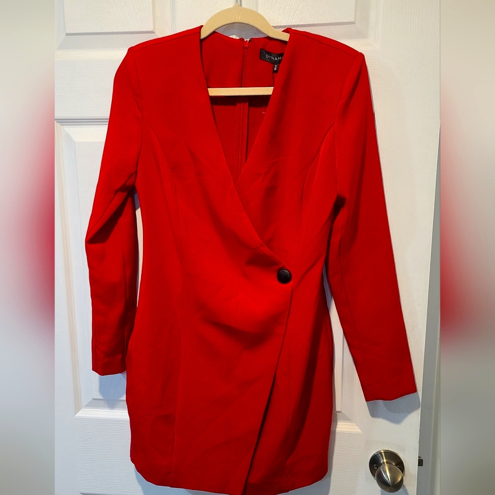 Red Long Sleeve Blazer Dress